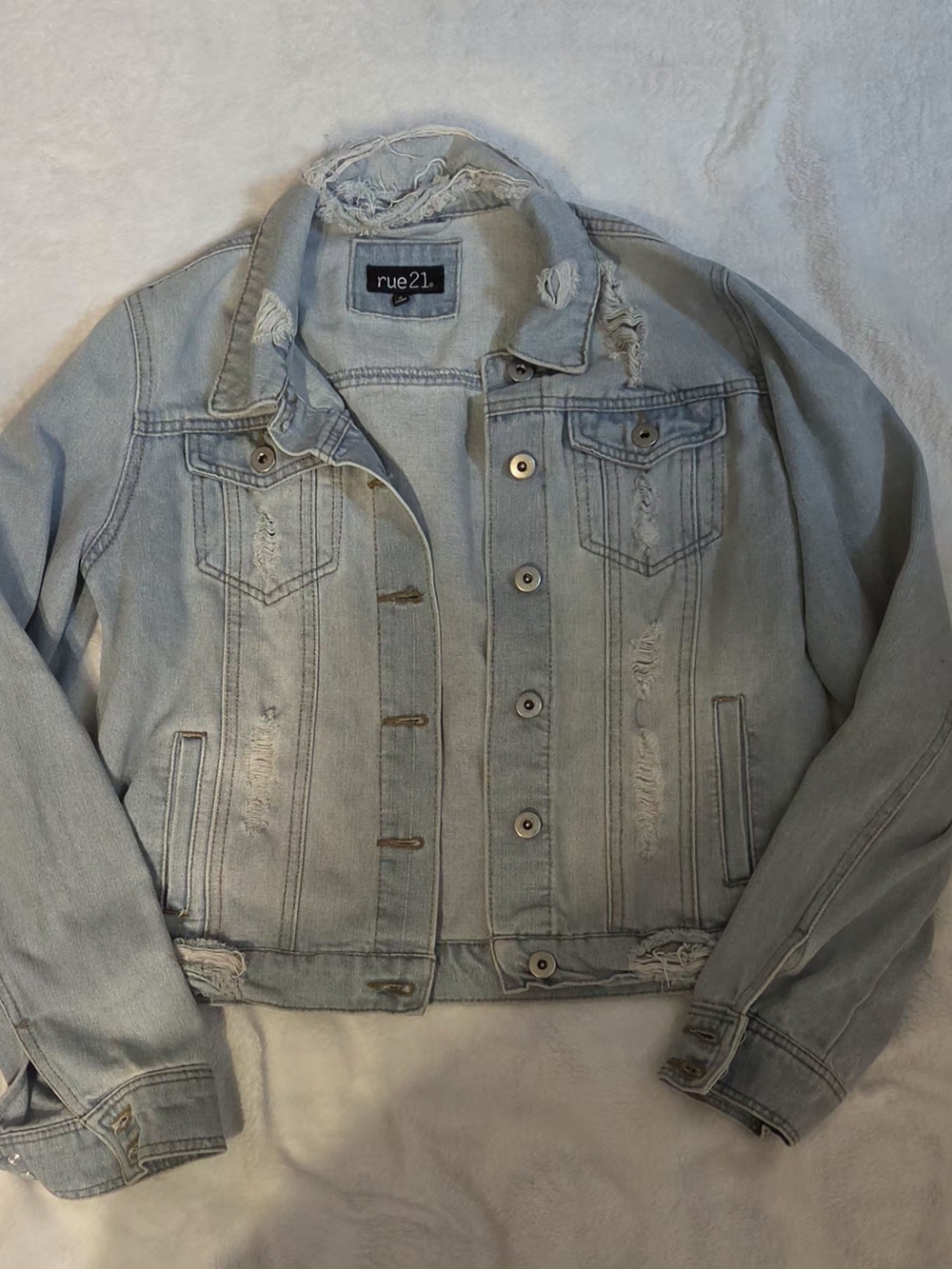 rue21 Women's Light Blue Distressed Denim Jacket
